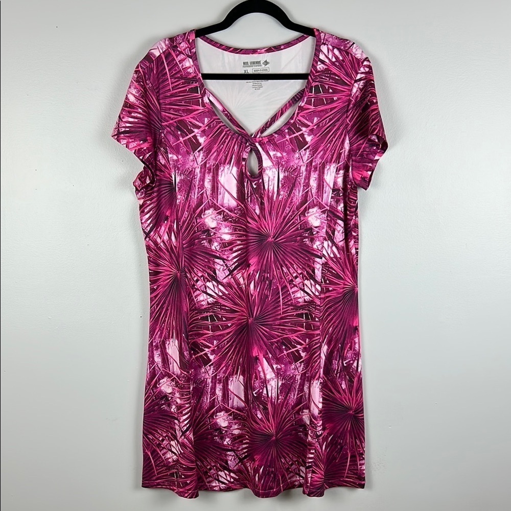 Reel Legends Tropical Performance Keep It Cool Short Sleeve Dress XL Pink - Picture 2 of 11
